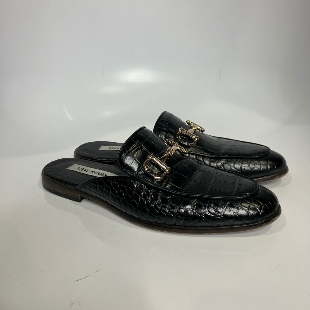 Steve Madden dazling black croc embossed mules‎ men's size 8 dressy trendy - Picture 2 of 9